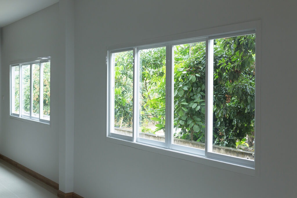 glass window sliding on white wall interior house